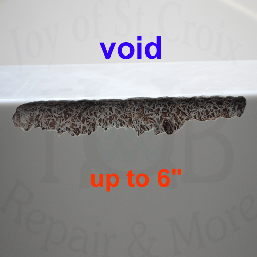 Void 6" | Joy of St Croix - Tub Repair & More up t0 6" voids an air pocket between the gelcoat and fiberglass rpaired by Joy of St Croix Tub Repair and More joyofstcroix.com