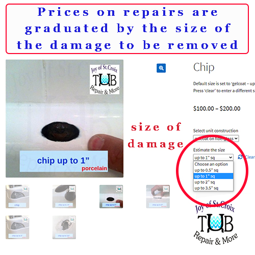 the order form lists the different sizes and prices for repairs
