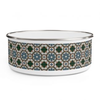 Enamel Bowl in 3 sizes with lids - old wallpaper print