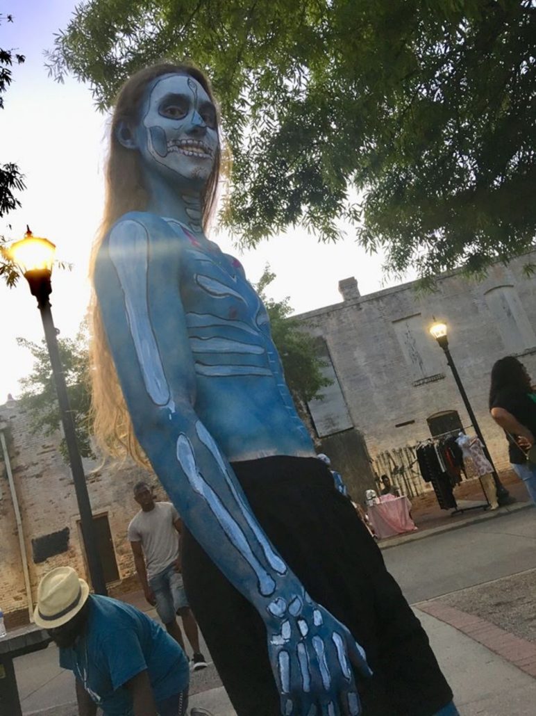 Jaym-E from Joy of St Croix portrays a Mocko Jumbie at Par-T-On the Green