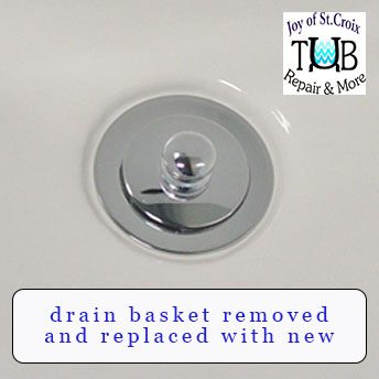 new drain basket installed bathtub refinishing by Joy of St Croix involves replacing the drain basket
