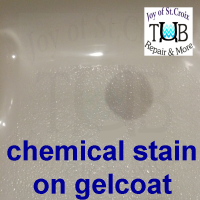 chemical stain in a gelcoat finish can be removed by www.joyofstcroix.com