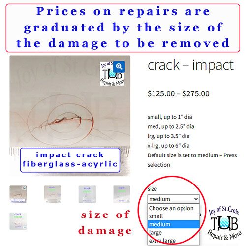 order tub repairs by size with Joy of St Croix
