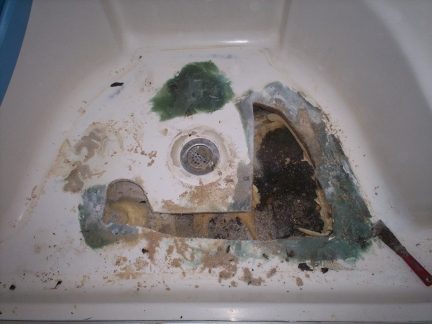 floor repair nightmare a failed foam and glued on mat bathtub floor repair failed and caused mold and subfloor damage