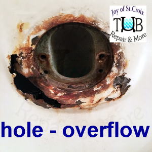 hole overflow overflow hole repair in gelcoat or porcelain bathtubs can be repaired by www.joyofstcroix.com